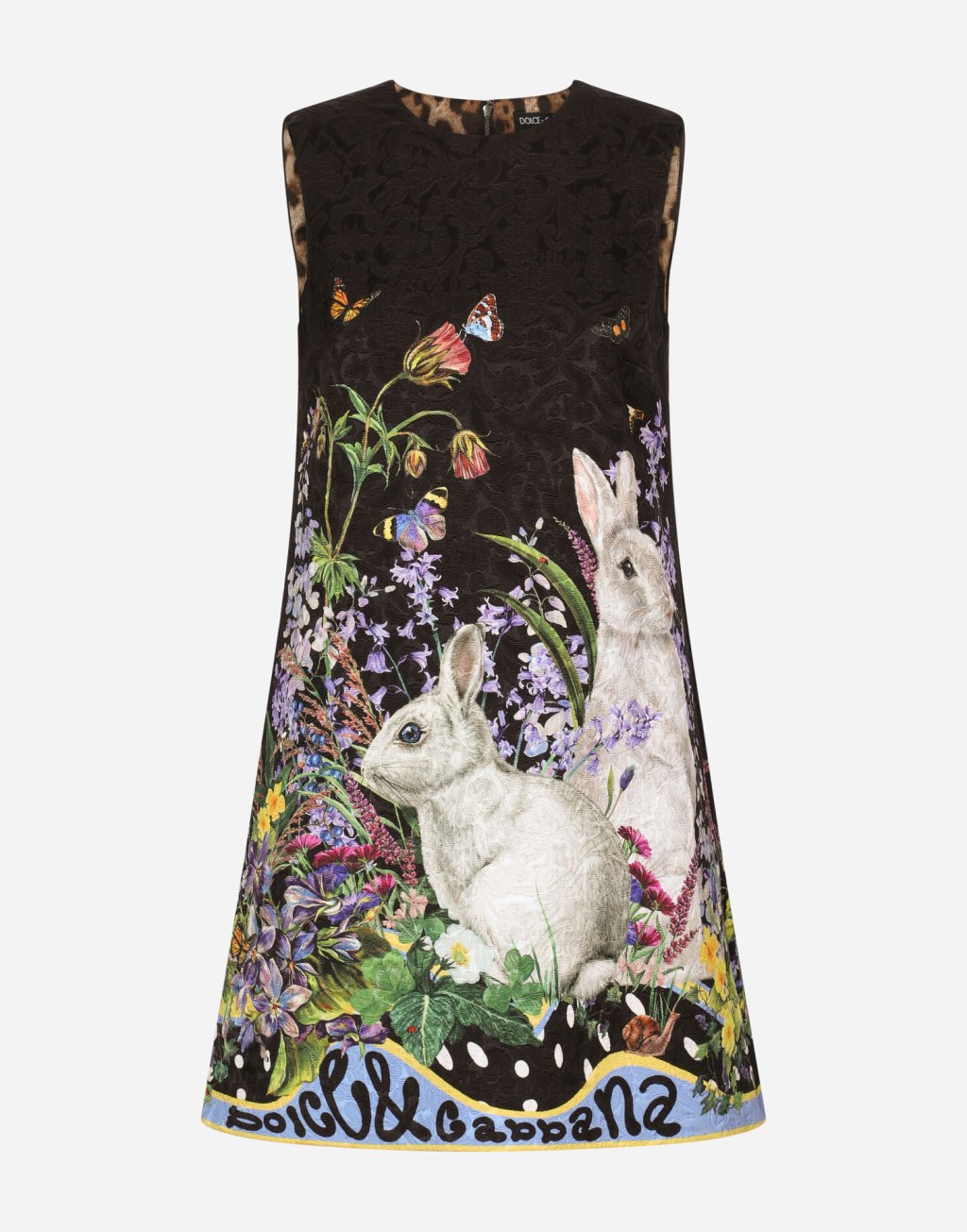 dolce and gabbana rabbit - A-Linien-Kleid aus Brokat Hasenprint in Mehrfarbig für Damen   Dolce&Gabbana®